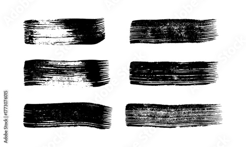 Set of black hand drawn brush strokes