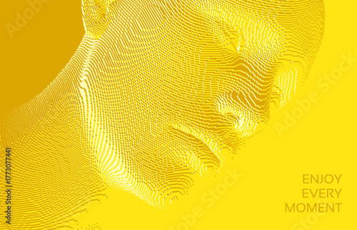 Abstract digital human head constructing from cubes. Minimalistic design for business presentations, flyers or posters. Technology and robotics concept. Voxel art. 3D vector illustration.