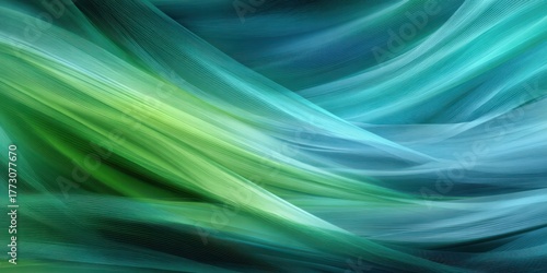 Abstract green and blue flowing lines with textured patterns creating a dynamic wavy background