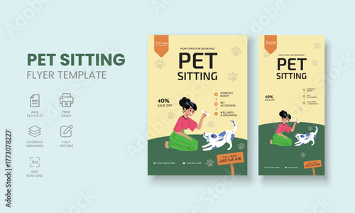 Pet Sitting Flyer Template, Pet Sitting Service Poster, Dog Walking Poster