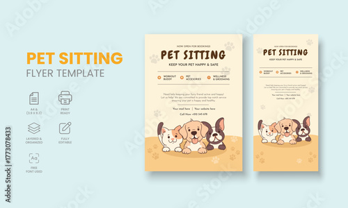 Pet Sitting Flyer Template, Pet Sitting Service Poster, Dog Walking Poster