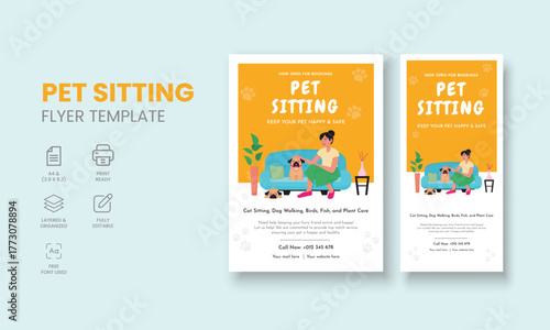 Pet Sitting Flyer Template, Pet Sitting Service Poster, Dog Walking Poster