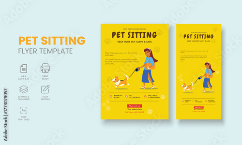Pet Sitting Flyer Template, Pet Sitting Service Poster, Dog Walking Poster