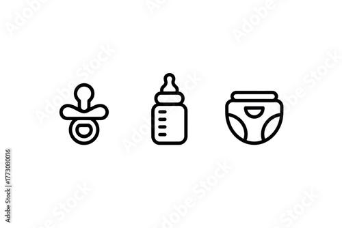 Icons representing a pacifier, baby bottle, and diaper are displayed in a row.