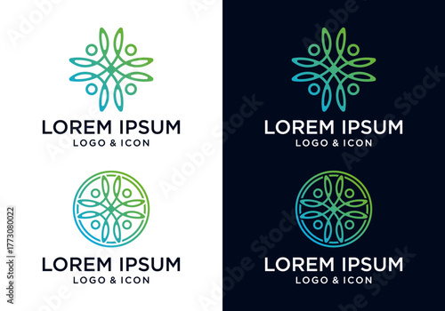 vector minimalist logo icon design of leaf with people