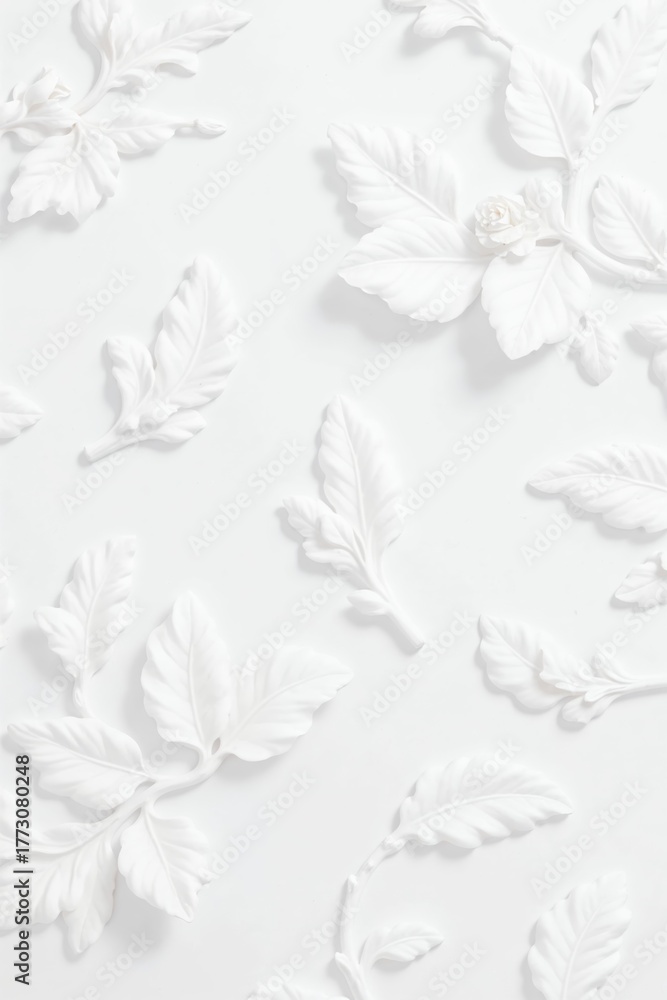 Obraz premium White Floral Embossed Wallpaper – Classic Ornamental Relief Pattern for Interior Design