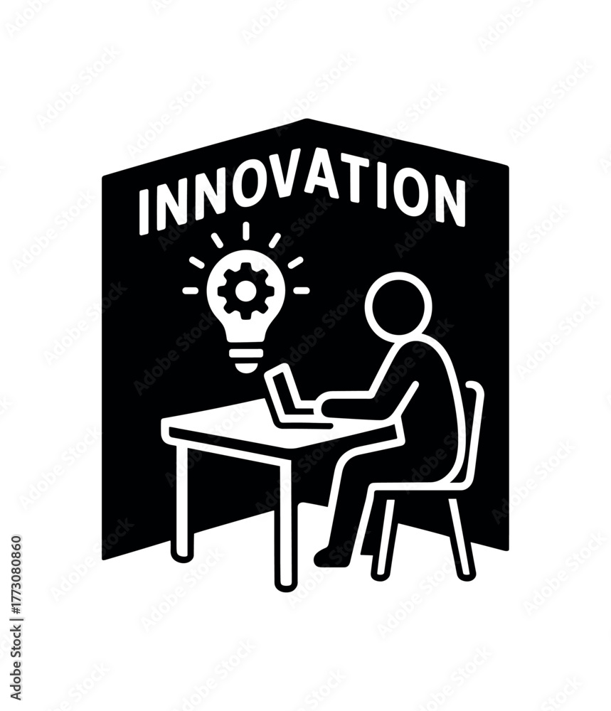 Naklejka premium innovation corner table flat black solid vector illustration isolated on white background