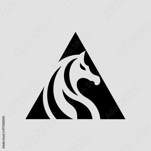 Geometric animal symbol, abstract triangle icon, monochrome minimal design. Stylish black white logo, simple sign of power, strength. Creative geometric animal symbol.