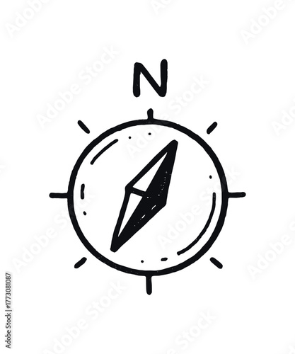 hand drawn cute doodle style north pointer vector line illustration line isolated on white background