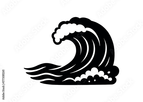 surging breaker flat black solid vector illustration isolated on white background