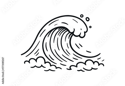 hand drawn cute doodle style surging breaker vector line illustration line isolated on white background