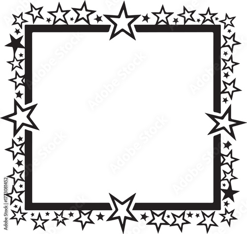 Black and white star frame border design with empty space
