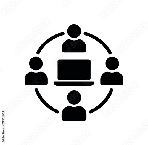 shared work circle flat black solid vector illustration isolated on white background
