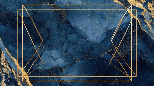 Wedding invitation cards with indigo marble texture background and gold geometric. line design vector., no logos, no brands