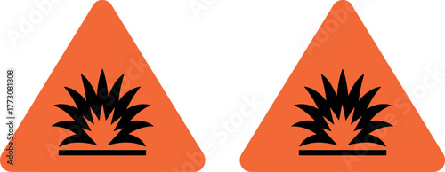 Two orange triangles with black explosion symbols indicate a hazard