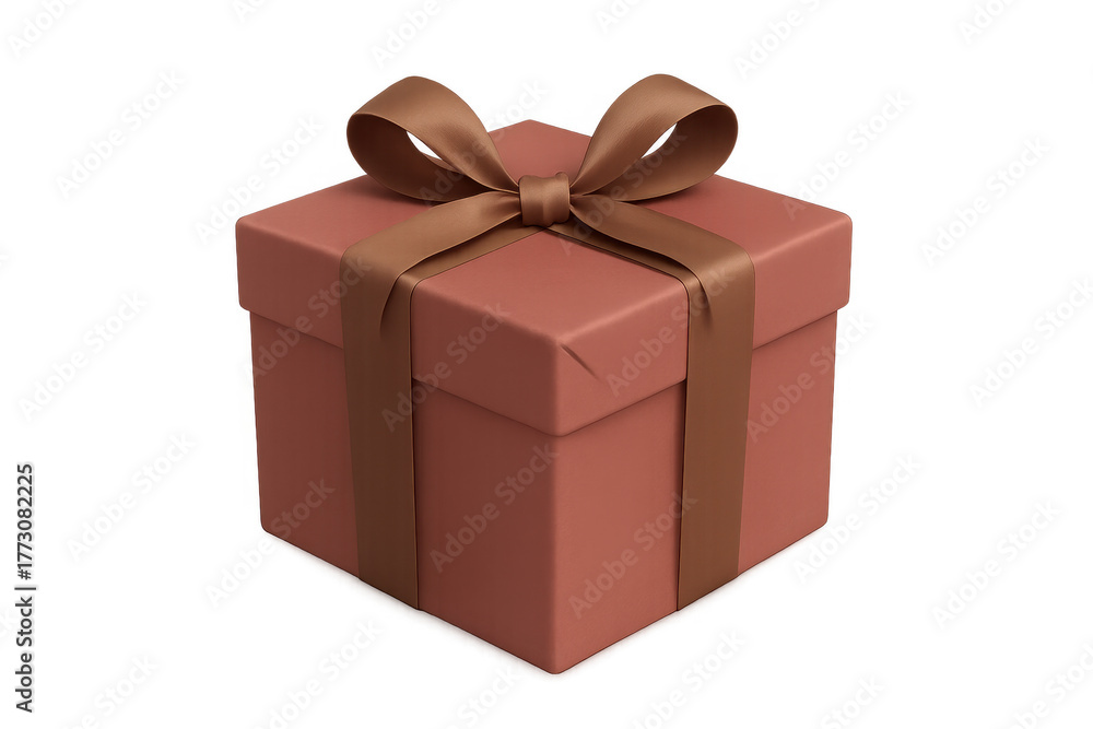 Fototapeta premium Red gift box with a brown ribbon and bow, representing celebration, surprise, and joy, on a transparent background