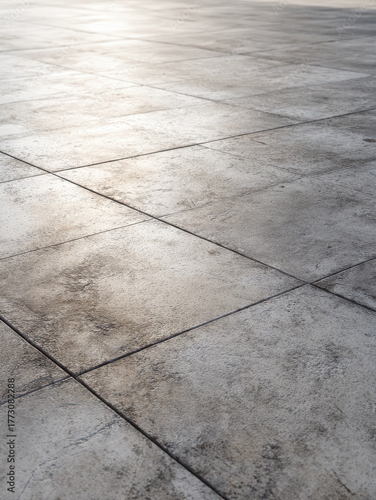 Fototapeta premium High angle view of a concrete tiled surface. Neutral background.