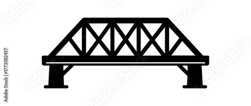 wood truss bridge flat black solid vector illustration isolated on white background