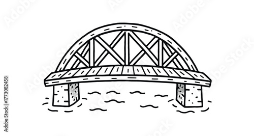 hand drawn cute doodle style wood truss bridge vector line illustration line isolated on white background