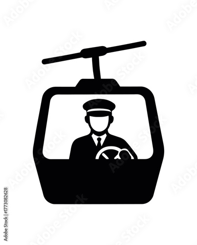 funicular cabin driver flat black solid vector illustration isolated on white background