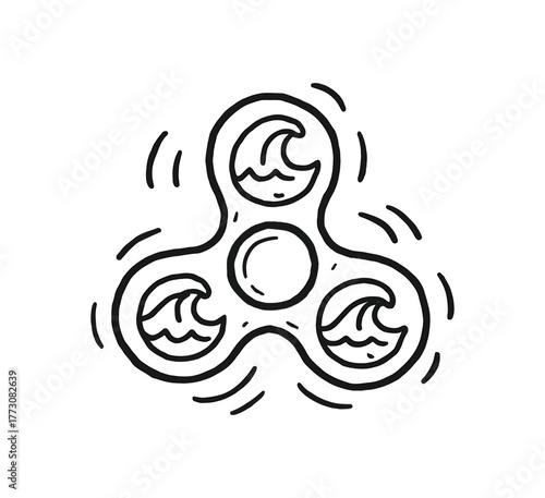 hand drawn cute doodle style wave spin rotor vector line illustration line isolated on white background