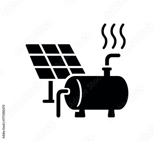 solar steam drum flat black solid vector illustration isolated on white background