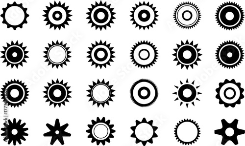 A versatile collection of black gear and cogwheel vector icons