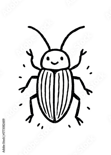 hand drawn cute doodle style click beetle vector line illustration line isolated on white background