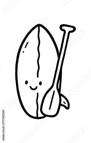hand drawn cute doodle style surf canoe board vector line illustration line isolated on white background