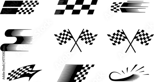 Set of checkered racing flags and speed elements for design