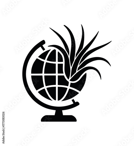air plant globe flat black solid vector illustration isolated on white background