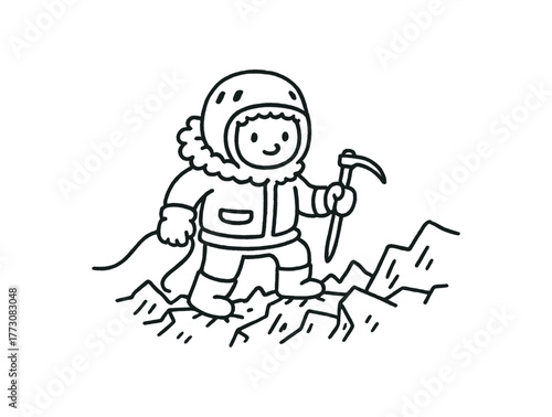 hand drawn cute doodle style ice ridge rescuer vector line illustration line isolated on white background