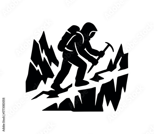 ice ridge rescuer flat black solid vector illustration isolated on white background