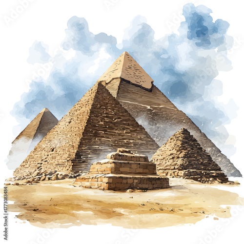 watercolor of Pyramids Of Giza, vector, isolated on a white background.