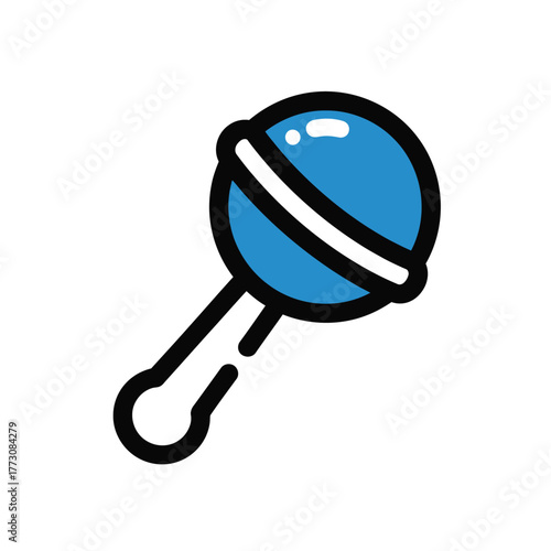 Blue baby rattle icon simple flat vector illustration isolated on white background for nursery decor and baby products