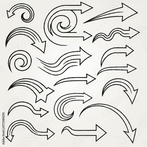 Collection of Hand-Drawn Styled Line Art Arrows