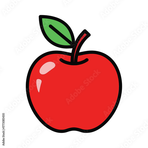 Illustration of a red apple with a green leaf simple flat vector design element isolated on white background