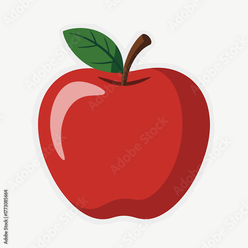 Red Apple Illustration with Leaf, Symbolizing Freshness and Healthy Lifestyle on White Background