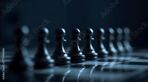 Wallpaper Mural concept of decision making and vision in business with leading black chess pawn on chessboard Torontodigital.ca