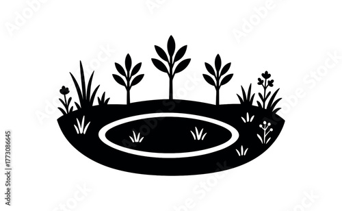 swale planting bed flat black solid vector illustration isolated on white background