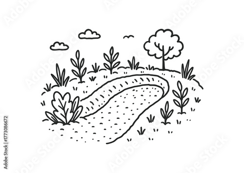 hand drawn cute doodle style swale planting bed vector line illustration line isolated on white background
