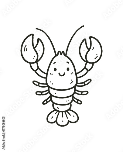 hand drawn cute doodle style lobster shellfish vector line illustration line isolated on white background