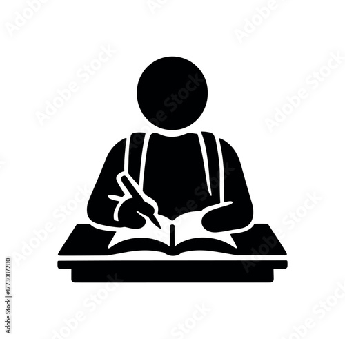 school learner flat black solid vector illustration isolated on white background