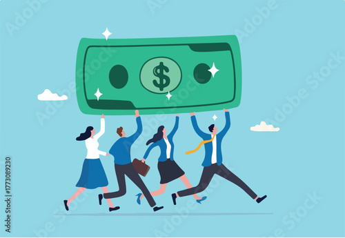 People carry money dollar banknote metaphor of capital, salary or income, wages to pay and purchase value, banking and investment, tax, economic and inflation concept. 