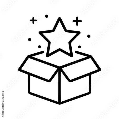 Surprise box with a star emerging line icon
