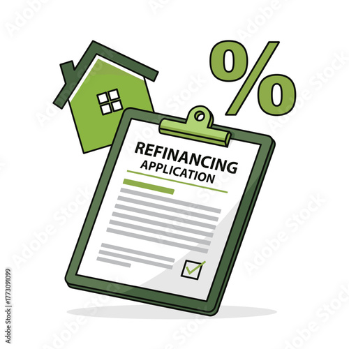 Refinancing application form with house icon and percentage symbol  