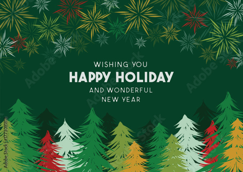 Christmas Holiday Background Frame featuring hand-drawn fir trees and sparklers
