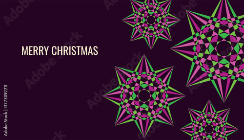 Merry Christmas. Background with abstract stars on a purple background. Vector New Year's template for banners, invitations, advertisements, and greetings. Vector illustration.