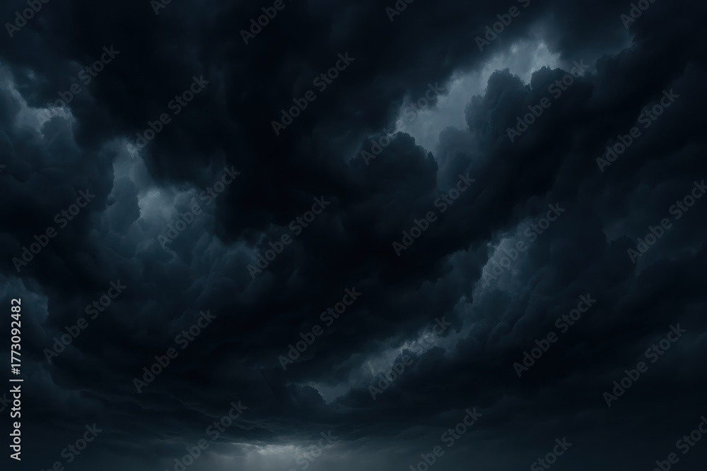 Obraz premium Brooding storm clouds forming dramatic panoramic sky before thunder in wide backdrop