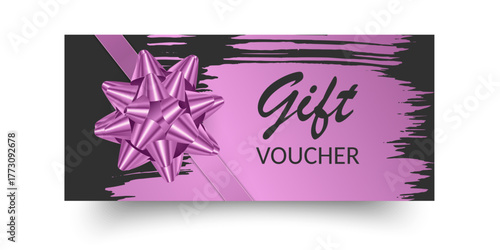 Vector set of luxury gift vouchers with ribbons and gift box. Elegant template for a festive gift card